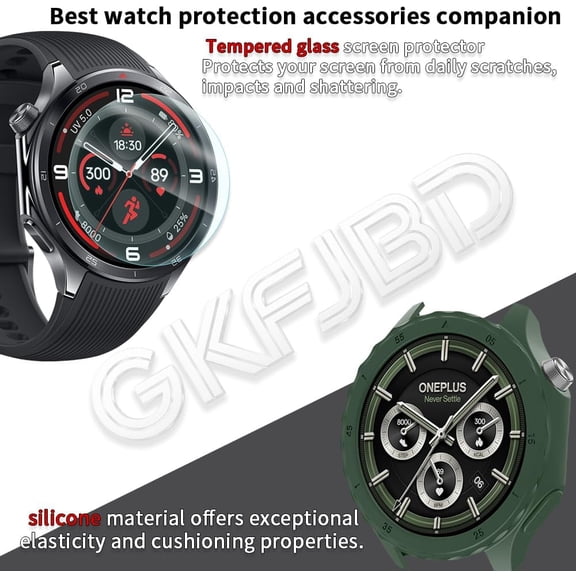 UYGDUY-Compatible for OnePlus Watch 3 46mm Obsidian / Emerald Titantium Screen Protector & Case HD Tempered Glass Protective Film and Silicone Soft Cases (Pack of 3+2 )