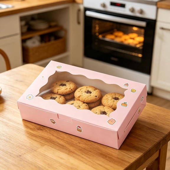 UYGDUY-Cookie Boxes with Window Pink Bakery Boxes 7 x 4.3 x 1.5 Inch Takeout Treat Boxes for Cookies, Donuts, Pastry, Strawberries, Macarons(20PCS)