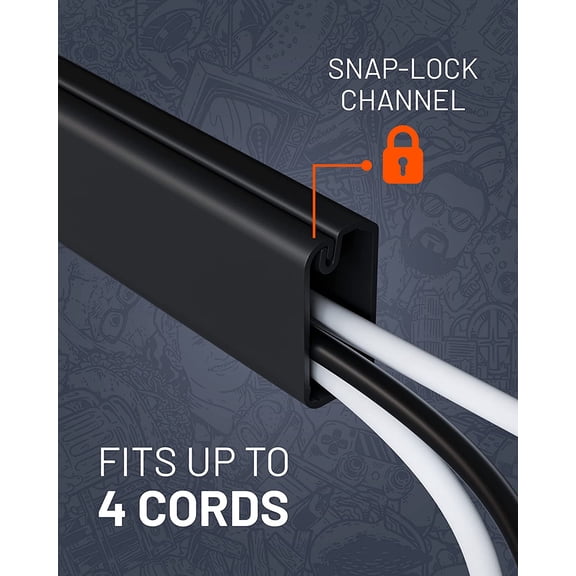 UYGDUY-Cord Cover Raceway Kit - Peel & Stick Channel with 10' of Cable Hiders - Includes Connector Pack to Customize Your Cable Management - Black