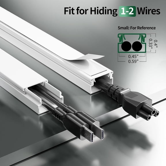 UYGDUY-Cord Hider, 212.6in Cord Covers for 1-2 Wires on Wall, Paintable Wire Hider Wire Covers for Cords on Walls, Easy Set-up Cable Hider Cable Raceway to Hide Cords on Wall, W0.59 H0.4in, White