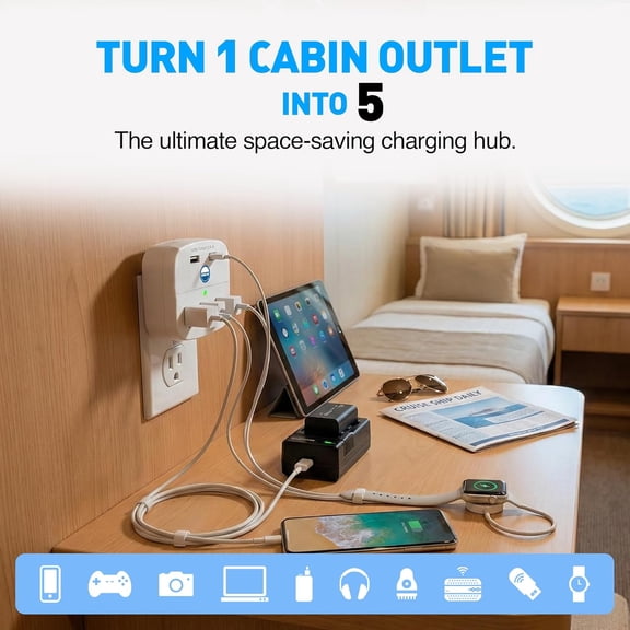 UYGDUY-Cruise Approved Power Strip - Non Surge Protector for Cruise Ship with 2 USB Outlets - Cruise Ship Essentials 2026 for Carnival, Princess, Norwegian, Holland America, MSC & Major Cruise Lines