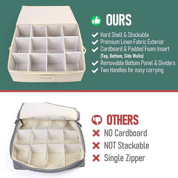 UYGDUY-Cup and Mug Storage Box, Hard Shell, China Coffee Mug Storage Container for Moving, Holds 12 Tea Cups, with Dividers & Handles, Beige