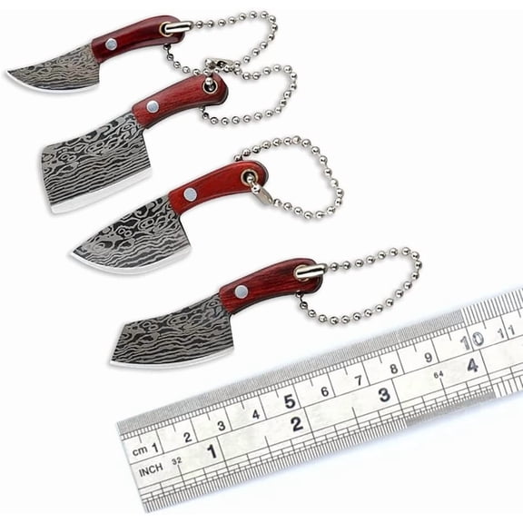 UYGDUY-Damascus Pocket Knife Set Mini Chef Tiny Cleaver for Package Opener Box Cutter - of 4