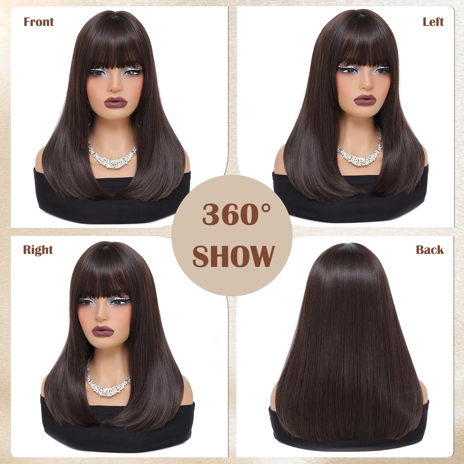 Women\'s Dark Brown Heat Resistant Middle Length Natural Layered Straight Wig DOPI Long Straight Black Brown Wig Hair for Women Lady Girl  main image 3