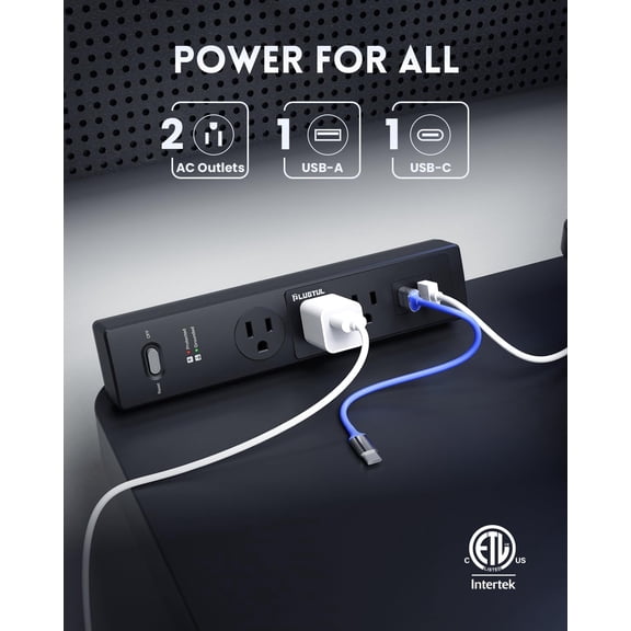 UYGDUY-Desk Clamp Power Strip 6FT, Outlet Station with 3 Outlets, PD 20W Fast Charging, Flat Plug, 14 Gauge, 980J Surge Protector, Black Power Strip with USB C, Fit 1.72" Tabletop Edge