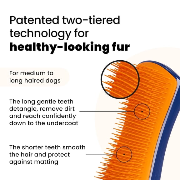 UYGDUY-Detangling Dog Grooming Brush, Dog Bath Brush for Long Haired Breeds and Wet or Dry Fur, Large, Navy & Orange