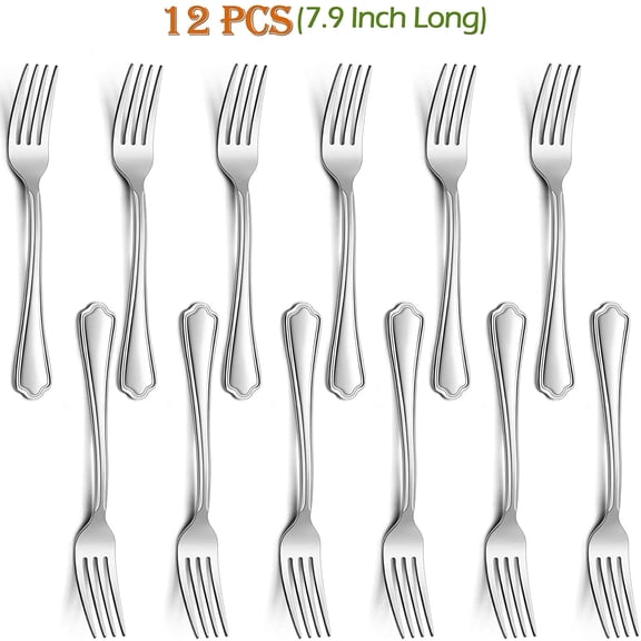UYGDUY-Dinner Forks Set of 12, 7.9 Inch Stainless Steel Forks for Home, Kitchen or Restaurant, Non-toxic & Mirror Polished, Scalloped Edge & Dishwasher Safe