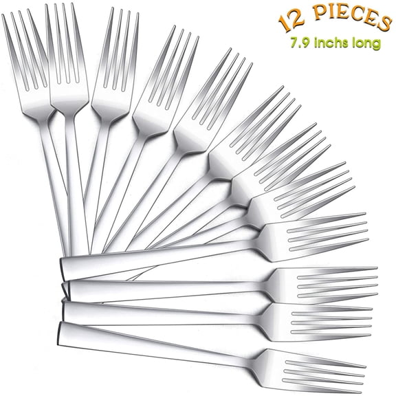 UYGDUY-Dinner Forks Set of 12, 7.9 Inch Stainless Steel Forks for Home, Kitchen or Restaurant, Non-toxic & Mirror Polished, Squared Edge & Dishwasher Safe