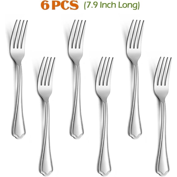 UYGDUY-Dinner Forks Set of 6, 7.9 Inch Stainless Steel Forks for Home, Kitchen or Restaurant, Non-toxic & Mirror Polished, Scalloped Edge & Dishwasher Safe