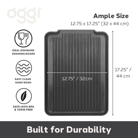 UYGDUY-Dish Drain Board & Drying Rack Tray for Kitchen - Ideal Rigid Drainboard, Plate & Glass Drainer Tray, Dish Drain Boards for Kitchen Counter, 12.75 x 17.25 - Black