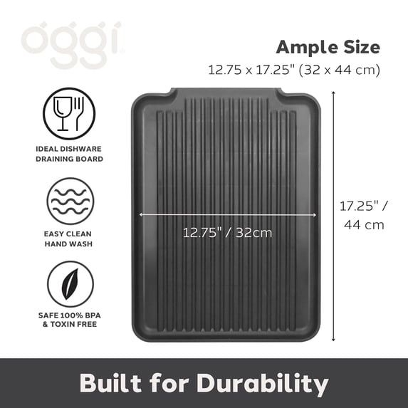 UYGDUY-Dish Drain Board & Drying Rack Tray for Kitchen - Ideal Rigid Drainboard, Plate & Glass Drainer Tray, Dish Drain Boards for Kitchen Counter, 12.75 x 17.25 - Black