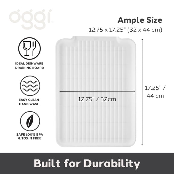 UYGDUY-Dish Drain Board and Drying Rack Tray for Kitchen Counter, Plastic Drainboard with Raised Ridges, 12.75 x 17.25 inches - White
