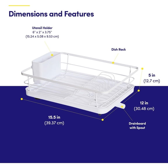 UYGDUY-Dish Drying Rack 3 Piece Dish Drainer with Drainboard Set for Kitchen Counter  Dish Rack with Removable Utensil Holder & Swivel Spout for Countertop  DishRack for Plates, Cups & More, Whit