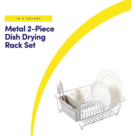 UYGDUY-Dish Drying Rack & Cutlery Holder 2 Piece Set - Compact Sink-Fitting Dish Drainer with Rubberized Undercoating, Space-Saving Kitchen Organizer for Plates, Cups, Bowls & Utensils in Sink, Silve