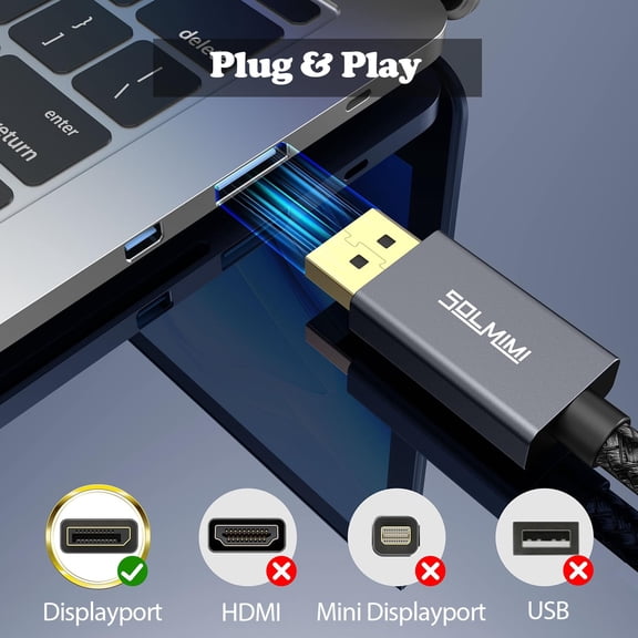 UYGDUY-DisplayPort Cable 1.4, DP Cable 4.9FT,8K@60Hz, 4K@144Hz, 2K@240Hz, 32.4Gbps, Support FreeSync, G-Sync, HDR, Braided Display Port Cables For HDTVs, Displays, Monitors, Graphics, PC,etc (4.92Ft)