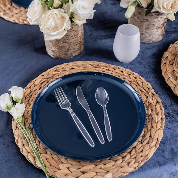 UYGDUY-Disposable Cutlery Set 120-Piece Sapphire Settings Clear Plastic Forks Spoons Knives Heavy-Duty Utensils for Parties Catering Weddings & Events BPA Free