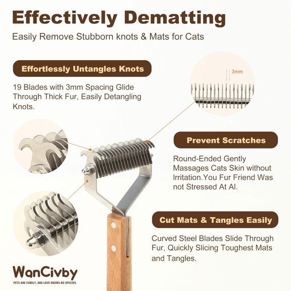 UYGDUY-Dog Grooming Brush 2-in-1 - Undercoat Rake & Dematting Tool, Effective Shedding Control for Detangling All Dog Sizes
