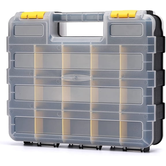 UYGDUY-Double Side Tools Organizer, Customizable Removable Plastic Dividers, Hardware Box Storage, Small Parts Organizer, 34-Compartment, Black/Yellow