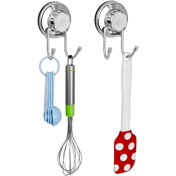 UYGDUY-Double Suction Hooks Suction Cups Vacuum Hook for Flat Smooth Wall Surface Towel Robe Bathroom Kitchen Shower Bath Coat, Stainless Steel (2 Pack)