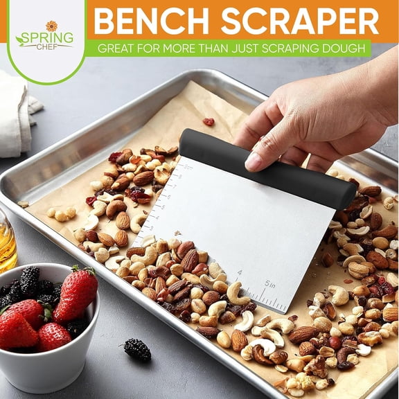 UYGDUY-Dough Bench Scraper for Baking with Markings - Stainless Steel Kitchen Dough Cutter Tool with Bowl Pastry Scraper for Pizza, Bread, Pastries - Bench Knife - Dishwasher Safe - Black