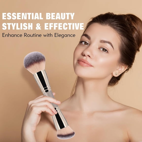 UYGDUY-Dual-Ended Foundation Brush: Round & Angled Pro-Grade makeup brushes, 100% Vegan Synthetic Makeup Brush for Flawless Blending and Application of Liquid, Powder, Cream, Blush (Big Dual-Ended)