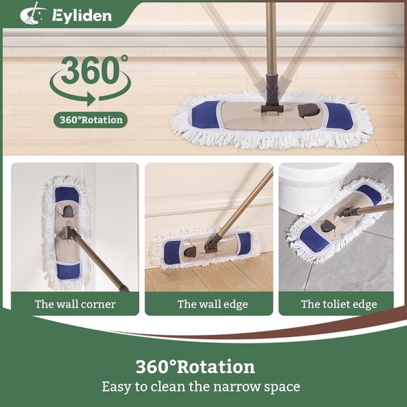 UYGDUY-Dust Mop with Reusable Washable Pads - One-Touch Pad Release, Height Adjustable Handle, Total 2 Mop Cloths, Wet Dry Mops for Floor Cleaning, Hardwood, Laminate, Tile Floor Push Dust Broom