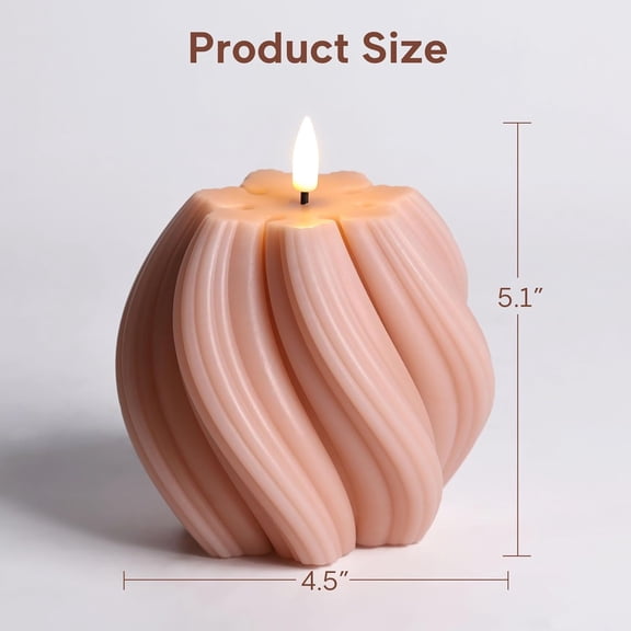 UYGDUY-Dusty Pink Swirl Flameless Candles with Remote, Flickering LED Wax Candle Aesthetic Home Shelf Decor 1 Pack