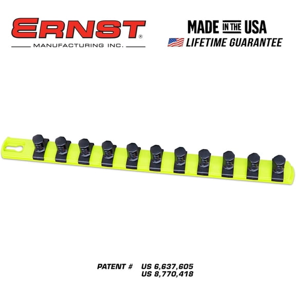 UYGDUY-ERNST 13-Inch Socket Rail Organizer with 11 1/2-Inch Twist Lock Clips, High Visibility (8439HV)