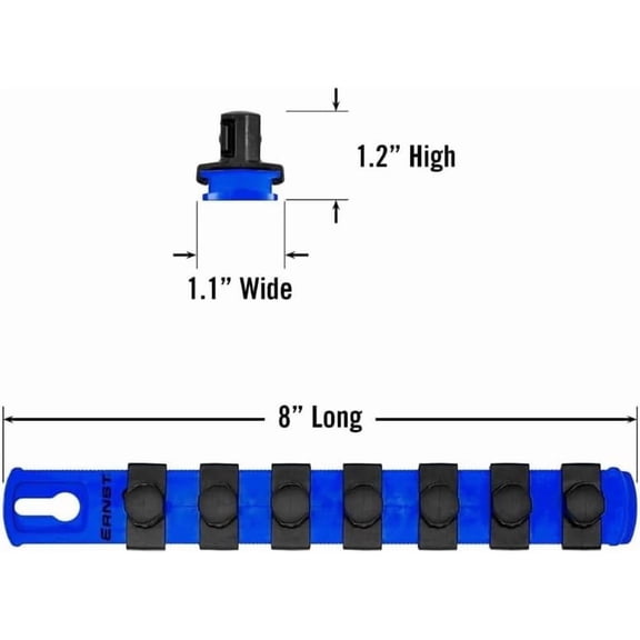 UYGDUY-ERNST 8-Inch Socket Rail Organizer with 7 1/2-Inch Twist Lock Clips, Blue - 8409-Blue-1/2