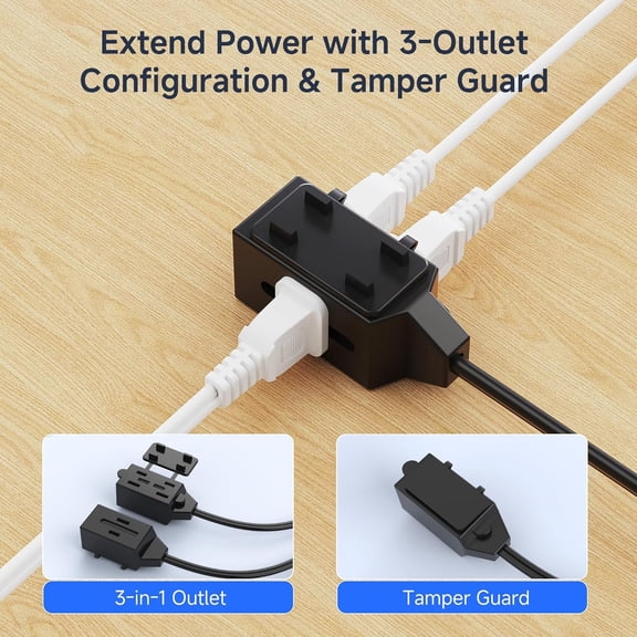 UYGDUY-[ETL Listed] 2-Pack 16 AWG 2 Prong Extension Cord 10 ft, 13A 3-Outlet Extension Cords with Tamper Guard, 13 Amp, 1625 Watts, Black