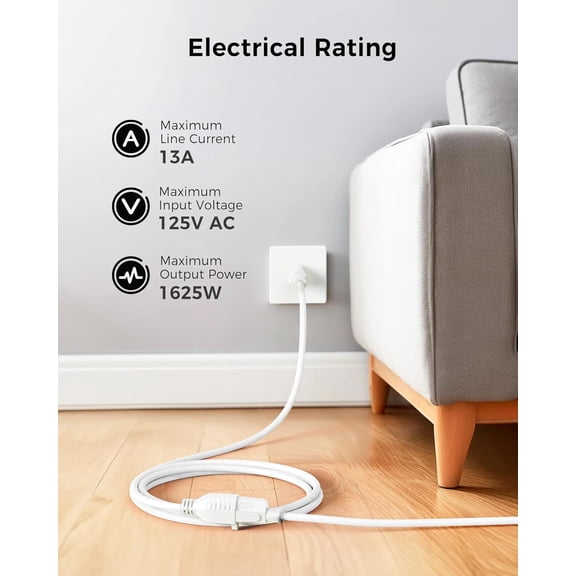 UYGDUY-[ETL Listed] 6-Pack 16 AWG Heavy Duty 13A Short Power Extension Cord - 1ft, 3 Prong Power Cord Extension, NEMA 5-15P to NEMA 5-15R, White