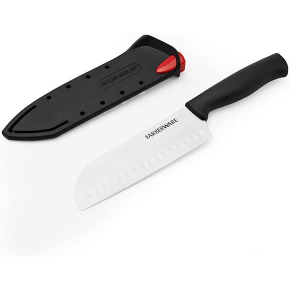 UYGDUY-Edgekeeper 5-Inch Santoku Knife with Self-Sharpening Blade Cover, High Carbon-Stainless Steel Kitchen Knife with Ergonomic Handle, Razor-Sharp Knife, Black