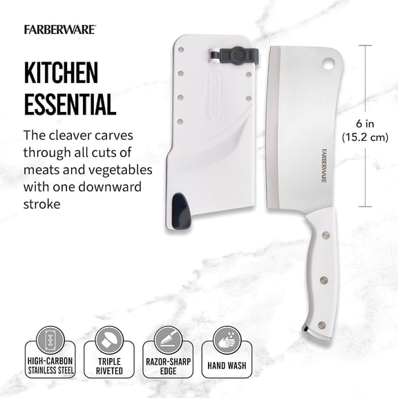 UYGDUY-Edgekeeper Triple Riveted Cleaver Knife with Self-Sharpening Blade Cover, High Carbon-Stainless Steel Kitchen Knife with Ergonomic Handle, Razor-Sharp Knife, 6 Inch, White