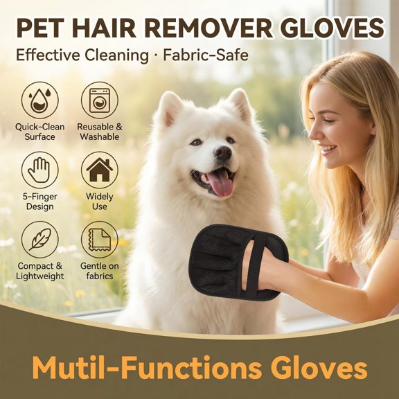 UYGDUY-Electrostatic Pet Hair Removal Gloves for Cats & DogsUpgraded Reusable Magic Brush Tool for Quick Wiping on Couch,Carpet,Laundry,Car Seat & Pet Beds(2PC,Black)