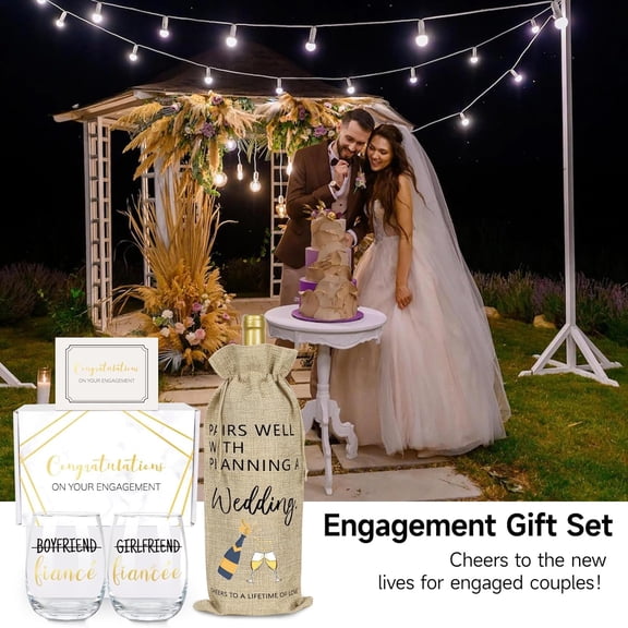 UYGDUY-Engagement Gifts for Couples, Boyfriend and Girlfriend Wine Glass Engaged Gift Set with Wine Bag, Fiance Fiancee Gift for Him and Her Bride and Groom, Wedding Bridal Shower Gifts for Newlywed