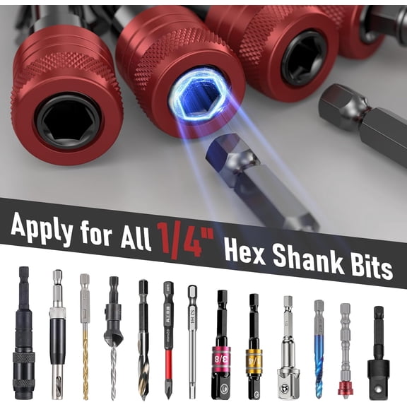 UYGDUY-Enhanced Non-Slip Bit Holder Key Chain 6pc, Drill Bit Holder for 1/4 Inch Hex Shank Bits, Bit Holders for Impact Driver Drill Bit Extension, Screwdriver Bit Holder, Quick Change & Easy Access,