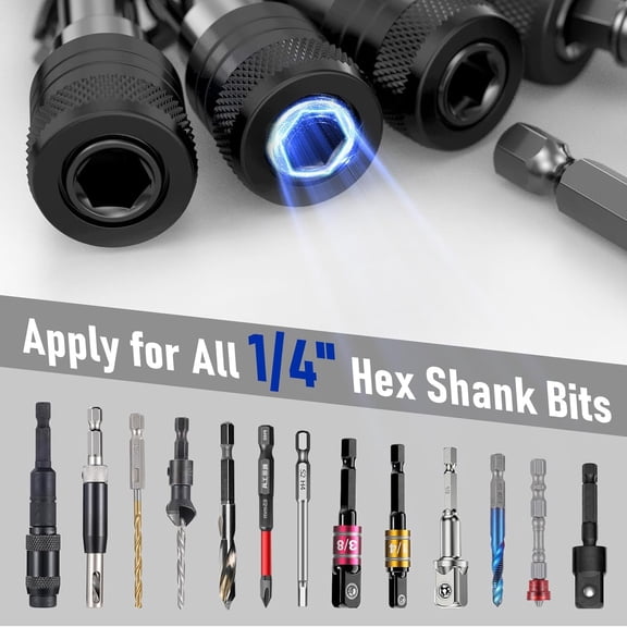 UYGDUY-Enhanced Non-Slip Bit Holder Key Chain 6pc, Drill Bit Holder for 1/4 Inch Hex Shank Bits, Bit Holders for Impact Driver Drill Bit Extension, Screwdriver Bit Holder, Quick Change & Easy Access,