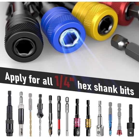 UYGDUY-Enhanced Non-Slip Upgrade Bit Holder 6pc, 1/4 Drill Bit Holder, Quick Release Bit Holder, Key Chain Bit Holders for Impact Driver Drill Bits & Screwdriver & Drill Bit Extension
