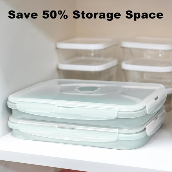 UYGDUY-Extra Large Collapsible Silicone Food Storage Containers With Lids & Air Vent, 2 Pack 2000ml/68oz, Kitchen Stacking Marinade Container for Camping, Dishwasher, Microwave, Freezer Safe, BPA Fre