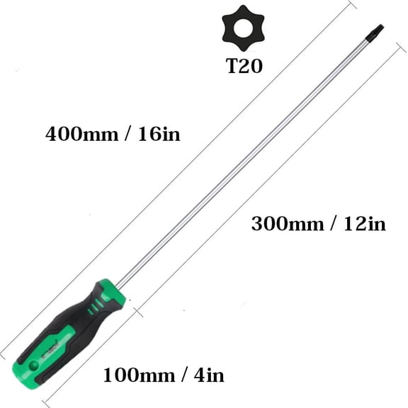 UYGDUY-Extra Long T20 Torx Screwdriver, Fixinus 12-Inch Magnetic T20H Torx Driver Star Screwdriver, CR-V Steel, 300mm Length