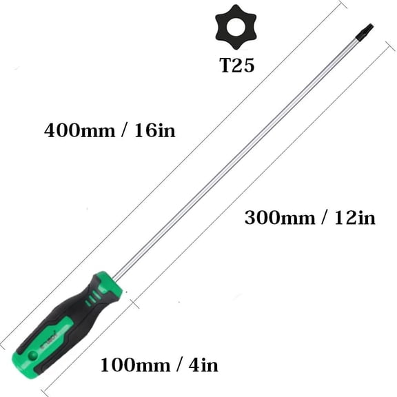 UYGDUY-Extra Long T25 Torx Screwdriver, Fixinus 12-Inch Magnetic T25H Torx Driver Star Screwdriver, CR-V Steel, 300mm Length