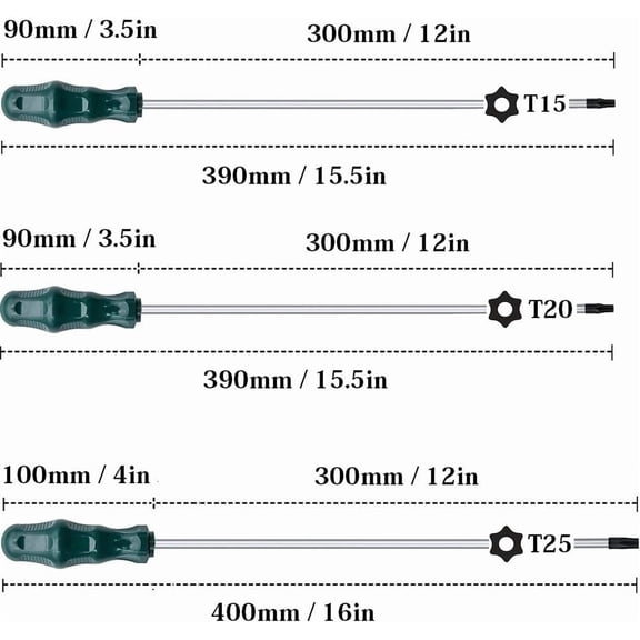 UYGDUY-Extra Long Torx Screwdriver Set T15 T20 T25, Fixinus 12-Inch Magnetic Security Torx Driver Star Screwdrivers with Hole, 300mm Length