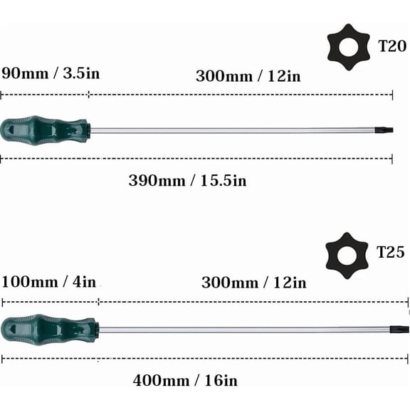 UYGDUY-Extra Long Torx Screwdriver Set T20 T25, Fixinus 12-Inch Magnetic Security Torx Driver Star Screwdrivers with Hole, 300mm Length