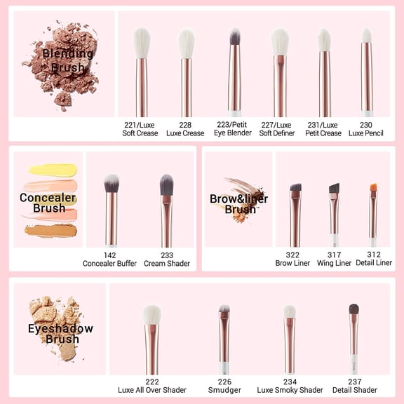 UYGDUY-Eye Makeup Brush Set Professional 15pcs White/Rose Gold Premium Natural-synthetic Eye Shadow Blending Concealer Eye & Brow Liner Brushes, T217