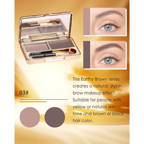 UYGDUY-Eyebrow Powder Kit-2 Colors Eye Brow Tinting Powder Palette Long-Lasting Waterproof, Light Dark Grey Brown Brow Filler Product, Mother's Day Makeup Gift for Women Girl, with Mirror Brow Brush-