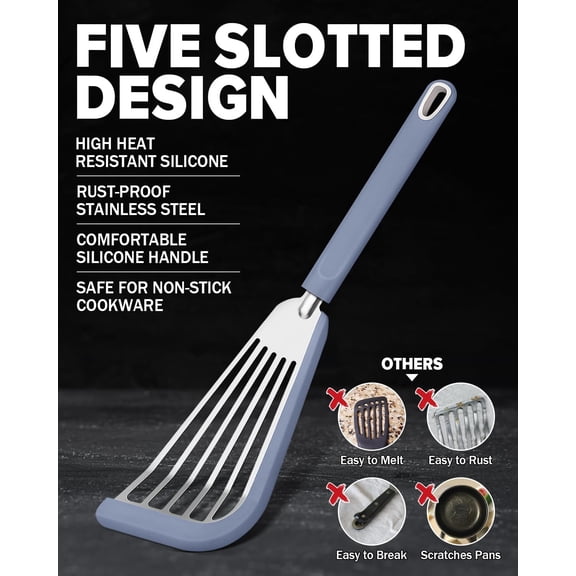 UYGDUY-Fish Spatula Turner, Thin Slotted Spatulas for Nonstick Cookware,Silicone Edge Heat Resistant Kitchen Flipper for Fish, Egg, Pancake(Stainless Steel, 2Pack)
