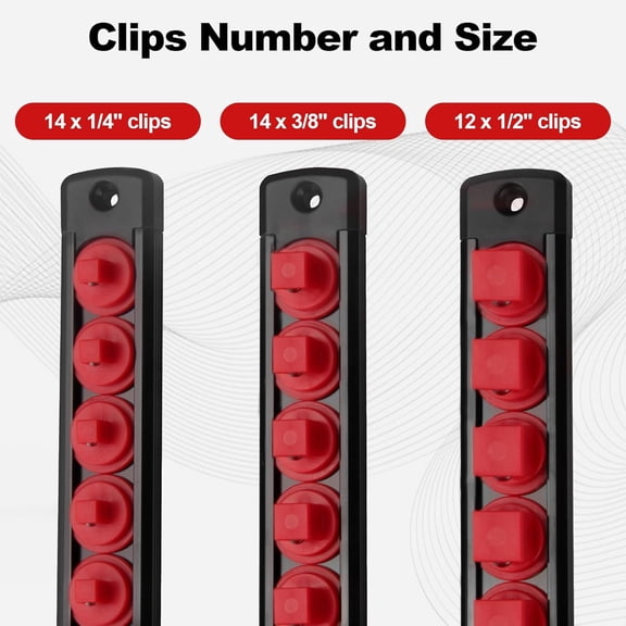 UYGDUY-Fivepears Magnetic Socket Rails Storage Organizer, Heavy Duty Aluminum ABS Socket Holders, 360 Swivel Clips for Tool Box, 3/8 x 14, 1/2 x 12, 1/4 x 14 (Red)