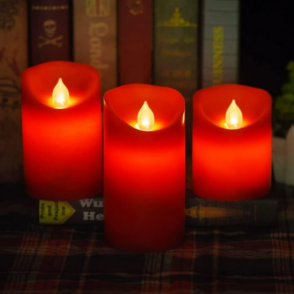 UYGDUY-Flameless Battery Operated LED Candles, Remote Control Electric Realistic Candles Flickering Real Wax 4/5/6 Inch 3PACK with 2/4/6/8 Hour Timer for Home Decor Holidays Party (Red)