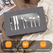 UYGDUY-Flatware Utensil Storage Case, Silverware Storage Box Chest with Adjustable Dividers, Cutlery Storage Holder with Zipper Lid for Organizing Cutlery, Flatware, Knives, Large Capacity Gray