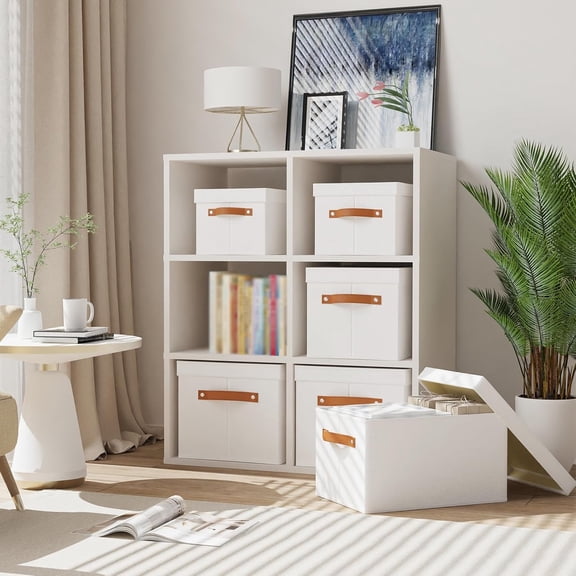 UYGDUY-Foldable Storage Bin, 7.1 x 9.1 x 13 Inch Storage Box with Lid, Closet Organizer for Organizing with Handles, White, 1-Pack